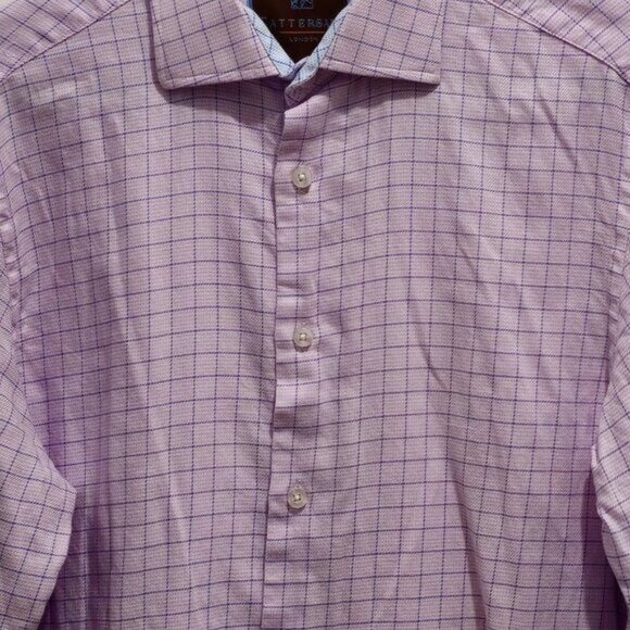 Tattersall London Long Sleeve Dress Button Shirt - 15.5  34/35 Pink with Purple - Picture 2 of 12